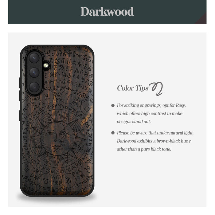 Celestial Harmony, Classic Engraved Wood & TPU Case - Artisanal Cover for Samsung Galaxy