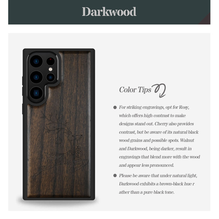 The Leaping Deer, Classic Engraved Wood & TPU Case - Artisanal Cover for Samsung Galaxy