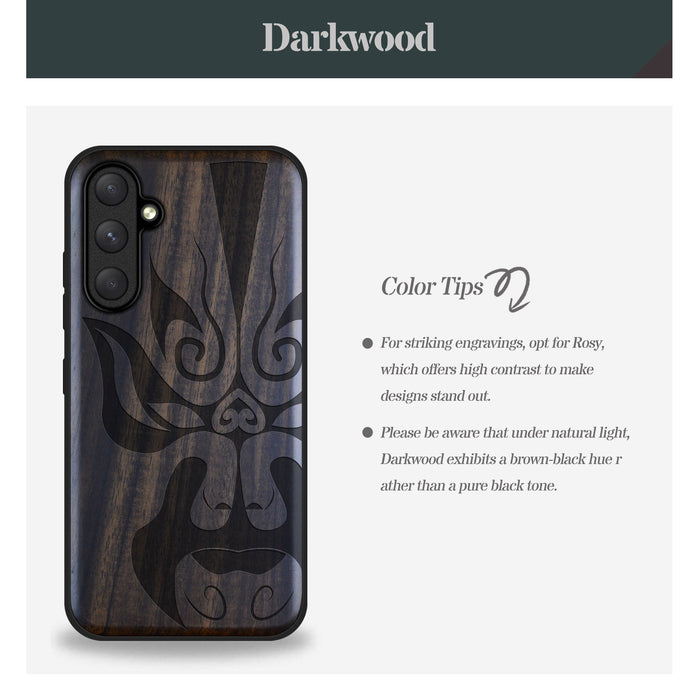 The Chinese Opera Mask, Classic Engraved Wood & TPU Case - Artisanal Cover for Samsung Galaxy