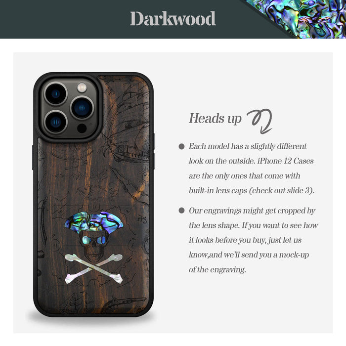 The Pirate's Legacy, Hand-Inlaid Wood & Mother of Pearl Case - Artisanal Cover for Apple iPhone