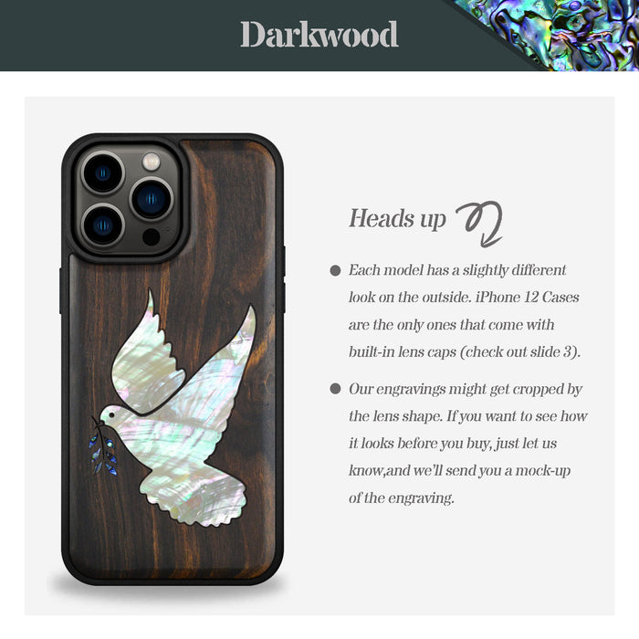 The Dove with Olive Branch, Hand-Inlaid Wood & Mother of Pearl Case - Artisanal Cover for Apple iPhone