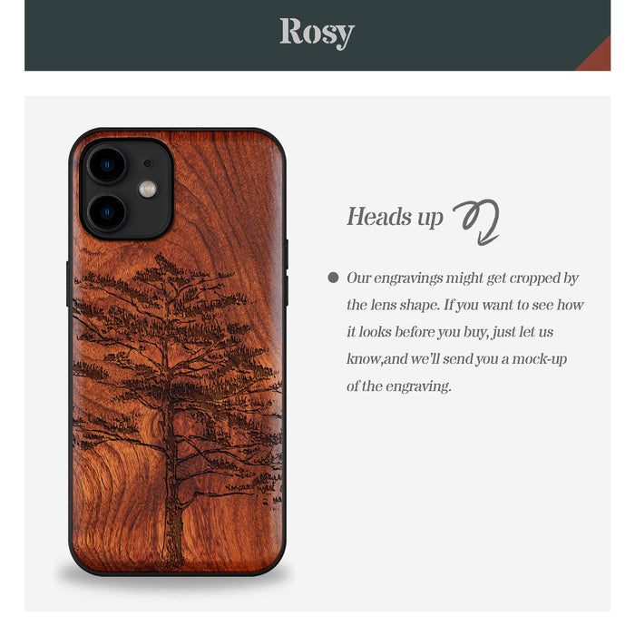 Vintage Pine Tree Sketch, Classic Engraved Wood & TPU Case - Artisanal Cover for Apple iPhone