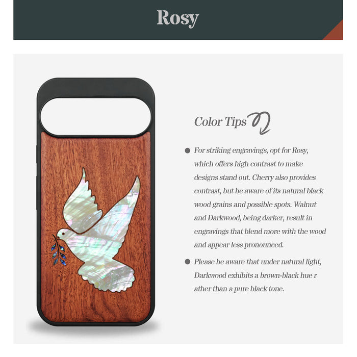 The Dove with Olive Branch, Hand-Inlaid Wood & Mother of Pearl Case - Artisanal Cover for Google Pixel