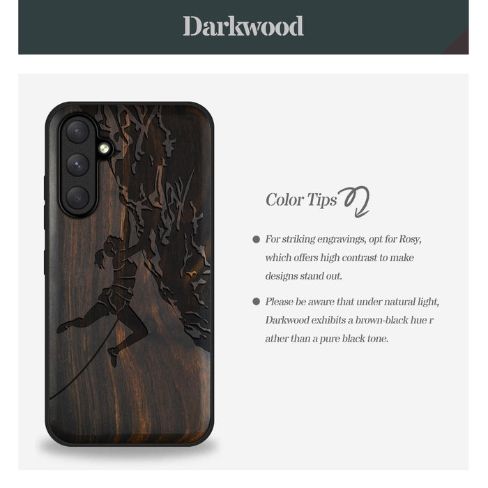 Woman Ascending the Cliff, Classic Engraved Wood & TPU Case - Artisanal Cover for Samsung Galaxy