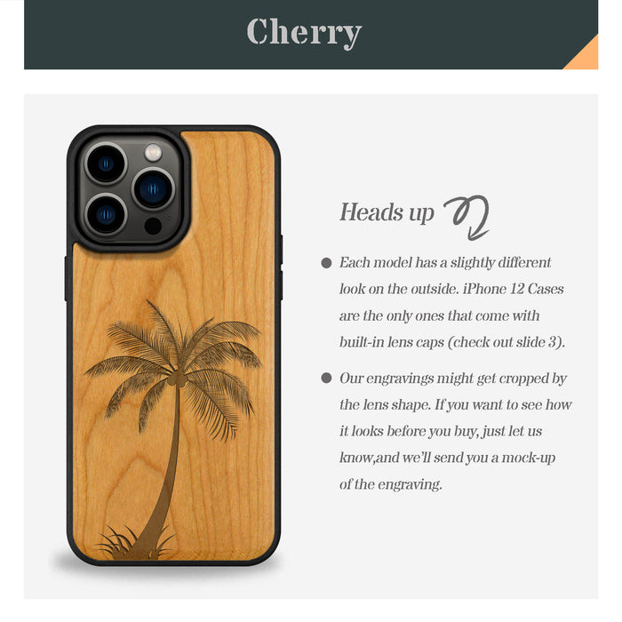 The Palm Tree Silhouette, Classic Engraved Wood & TPU Case - Artisanal Cover for Apple iPhone