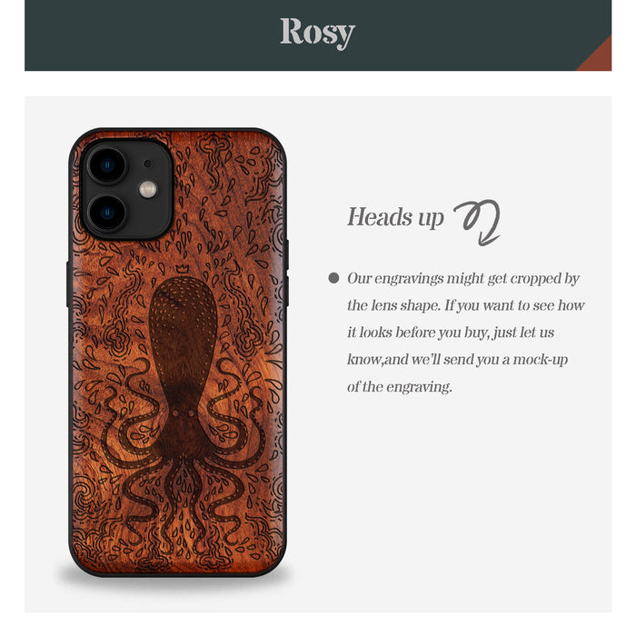 The Floral Octopus, Classic Engraved Wood & TPU Case - Artisanal Cover for Apple iPhone