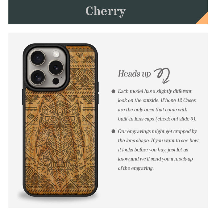 The Owl Mandala, Classic Engraved Wood & TPU Case - Artisanal Cover for Apple iPhone