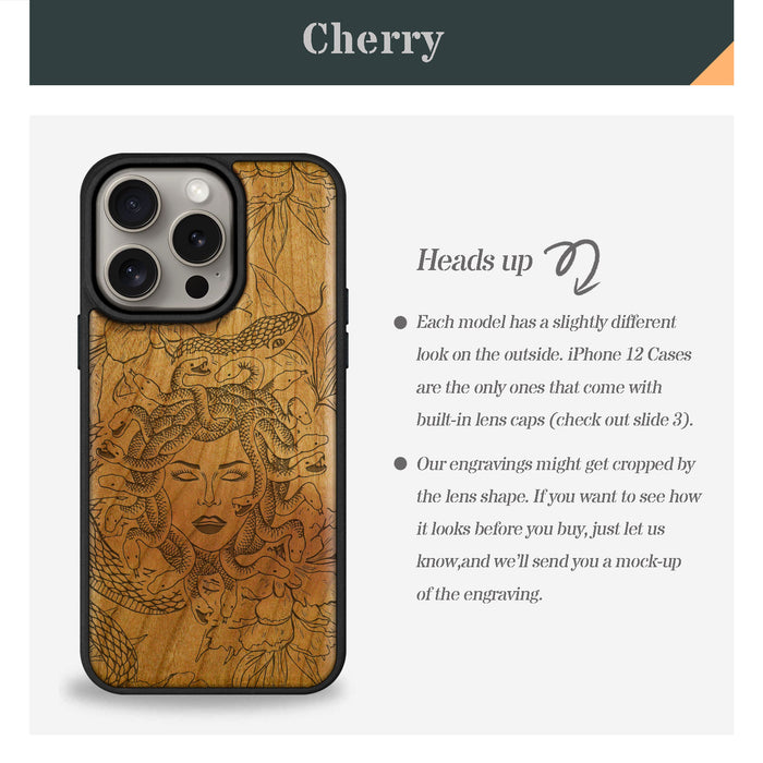 The Medusa Enigma, Classic Engraved Wood & TPU Case - Artisanal Cover for Apple iPhone