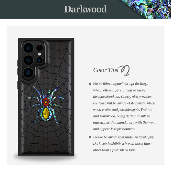 Spider Web, Hand-Inlaid Wood & Mother of Pearl Case - Artisanal Cover for Samsung Galaxy