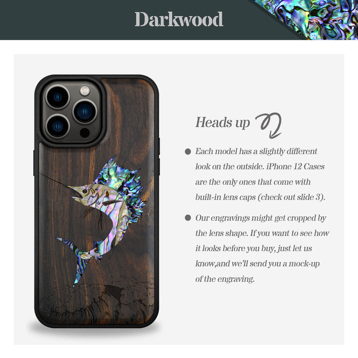 The Soaring Marlin, Hand-Inlaid Wood & Mother of Pearl Case - Artisanal Cover for Apple iPhone