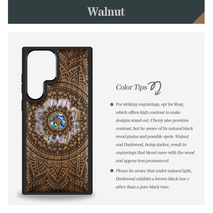 The Indian Floral Mandala, Hand-Inlaid Wood & Mother of Pearl Case - Artisanal Cover for Samsung Galaxy