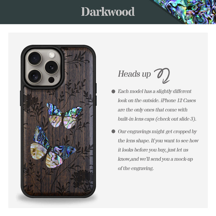 A Dance of Nature, Hand-Inlaid Wood & Mother of Pearl Case - Artisanal Cover for Apple iPhone