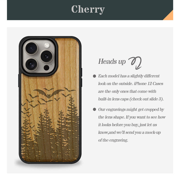 Bats Over the Forest, Classic Engraved Wood & TPU Case - Artisanal Cover for Apple iPhone