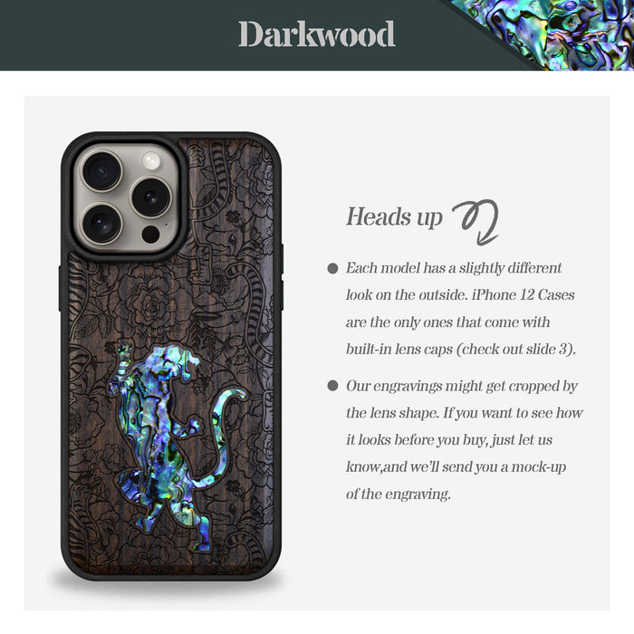 A Tiger Amidst Flowers, Hand-Inlaid Wood & Mother of Pearl Case - Artisanal Cover for Apple iPhone