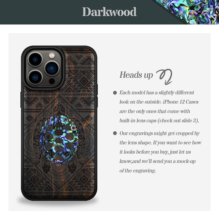 The Beautiful Turtle, Hand-Inlaid Wood & Mother of Pearl Case - Artisanal Cover for Apple iPhone