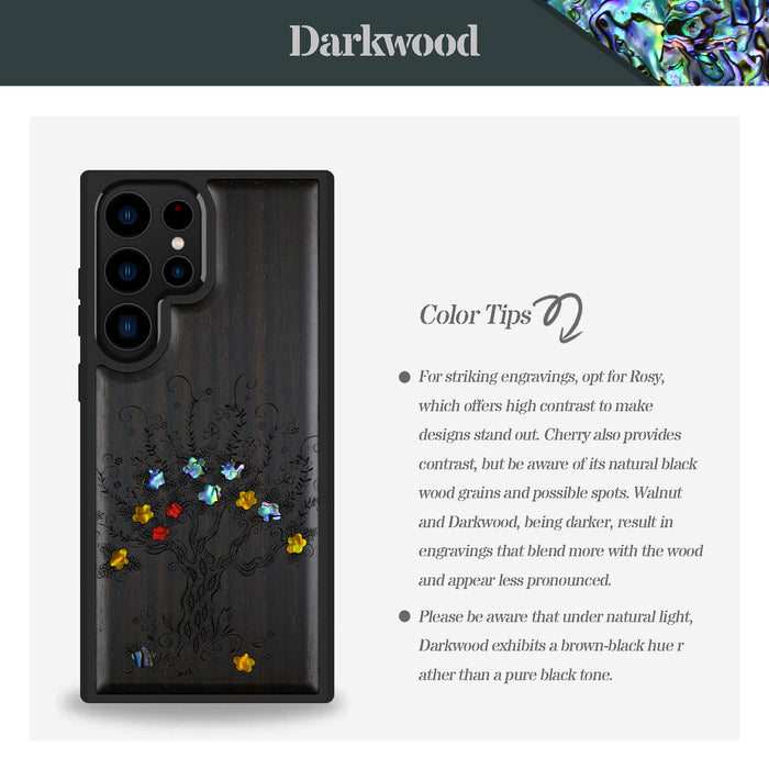 Enchanted Blossom Tree, Hand-Inlaid Wood & Mother of Pearl Case - Artisanal Cover for Samsung Galaxy