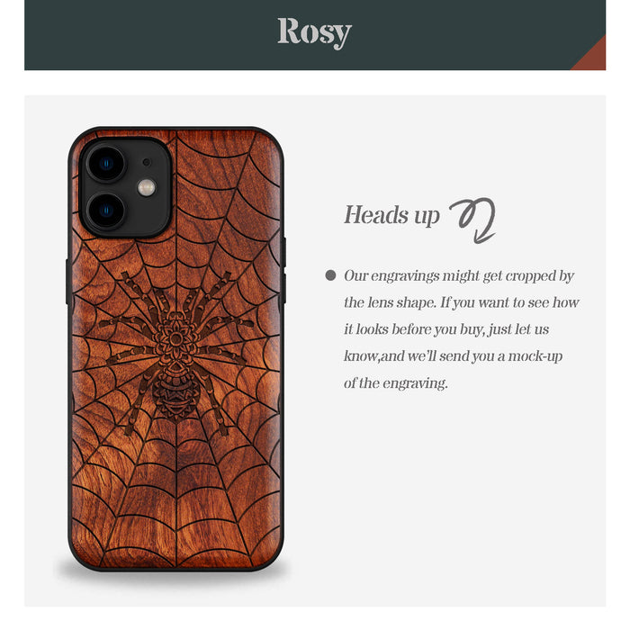 Elegant Webbed Wonder, Classic Engraved Wood & TPU Case - Artisanal Cover for Apple iPhone