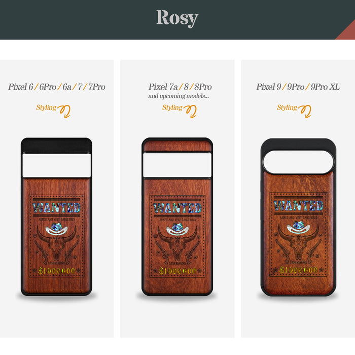 Western Wanted Poster, Hand-Inlaid Wood & Mother of Pearl Case - Artisanal Cover for Google Pixel