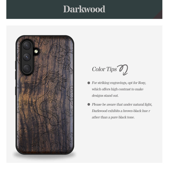 The Dragon's Ascent, Classic Engraved Wood & TPU Case - Artisanal Cover for Samsung Galaxy