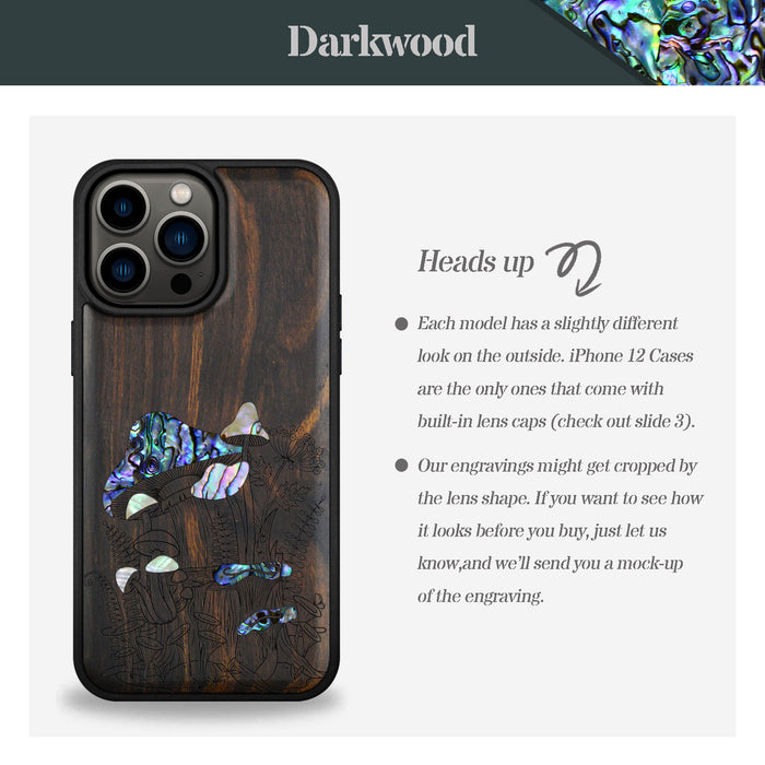 The Enchanting World of Mushrooms and Wildflowers, Hand-Inlaid Wood & Mother of Pearl Case - Artisanal Cover for Apple iPhone