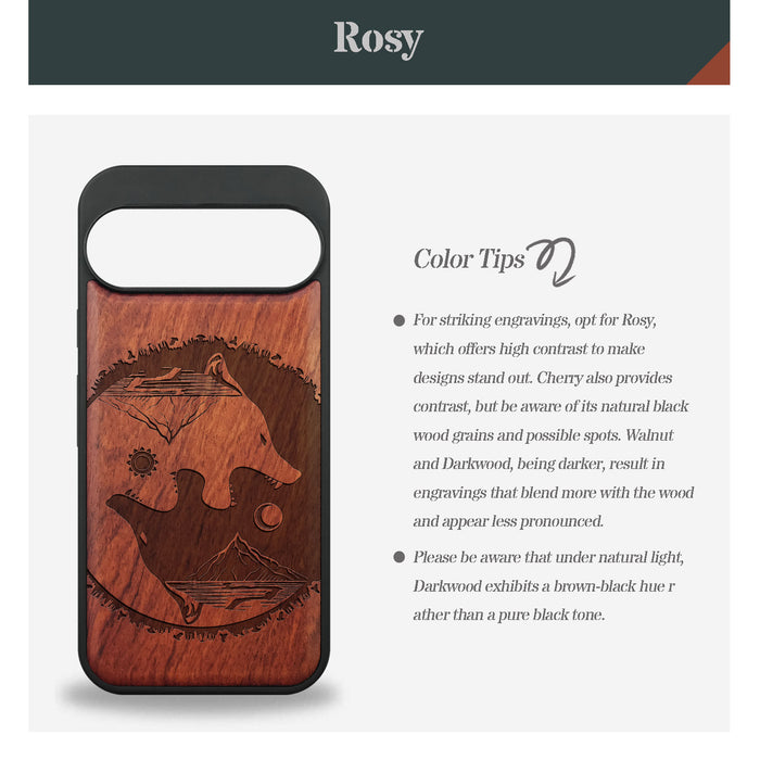 Yin-Yang Wolf, Classic Engraved Wood & TPU Case - Artisanal Cover for Google Pixel