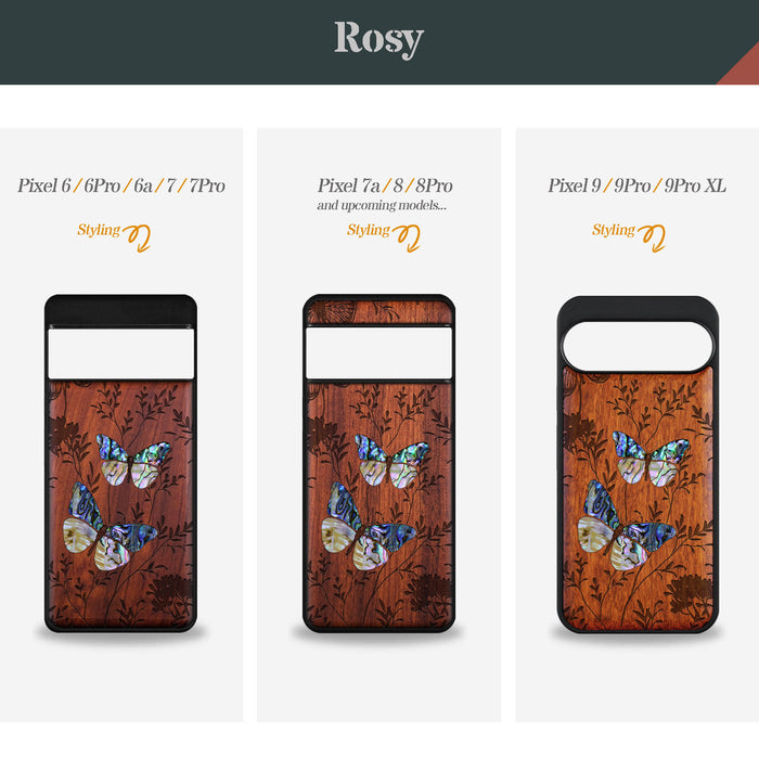 A Dance of Nature, Hand-Inlaid Wood & Mother of Pearl Case - Artisanal Cover for Google Pixel
