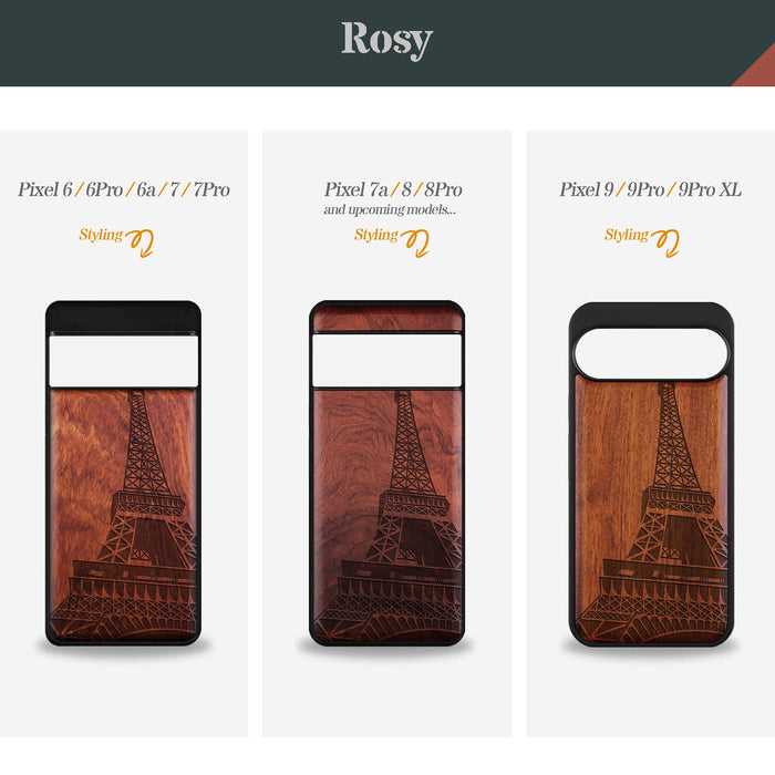 The Eiffel Tower in Geometric Splendour, Classic Engraved Wood & TPU Case - Artisanal Cover for Google Pixel