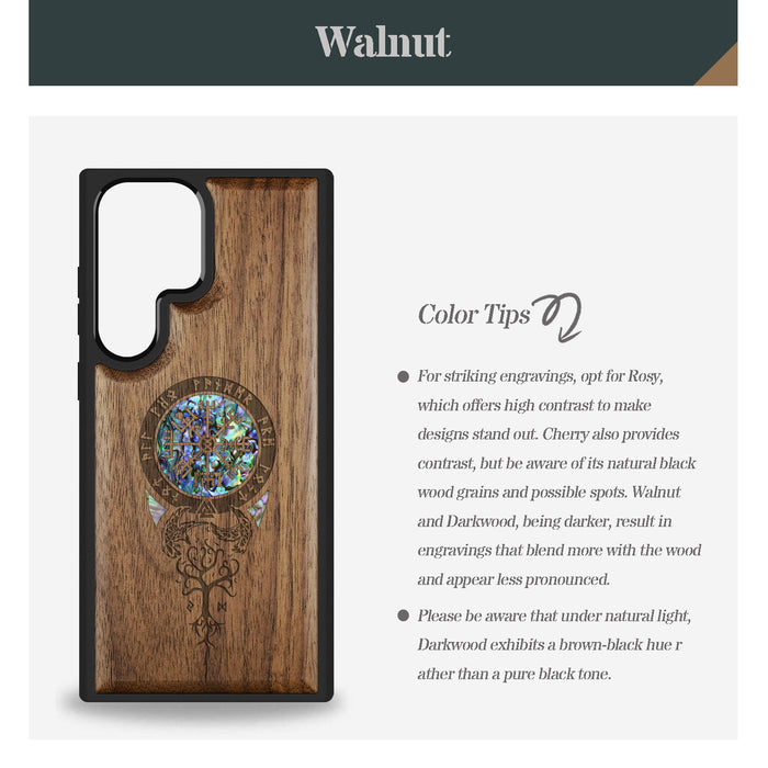 Eternal Compass Roots, Hand-Inlaid Wood & Mother of Pearl Case - Artisanal Cover for Samsung Galaxy