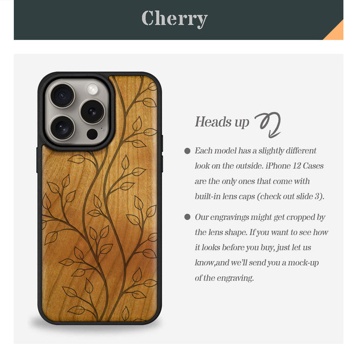 The Essence of Foliage, Classic Engraved Wood & TPU Case - Artisanal Cover for Apple iPhone