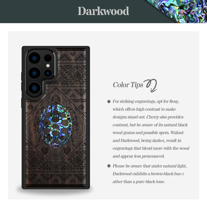 The Beautiful Turtle, Hand-Inlaid Wood & Mother of Pearl Case - Artisanal Cover for Samsung Galaxy