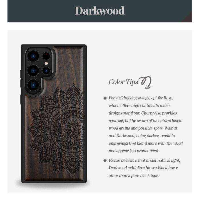 The Half Mandala Lace Art, Classic Engraved Wood & TPU Case - Artisanal Cover for Samsung Galaxy