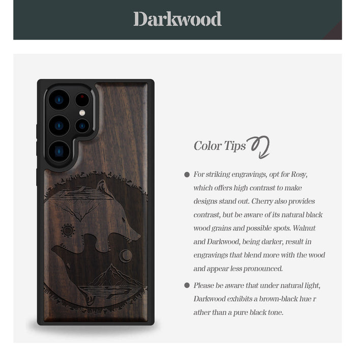 Yin-Yang Wolf, Classic Engraved Wood & TPU Case - Artisanal Cover for Samsung Galaxy