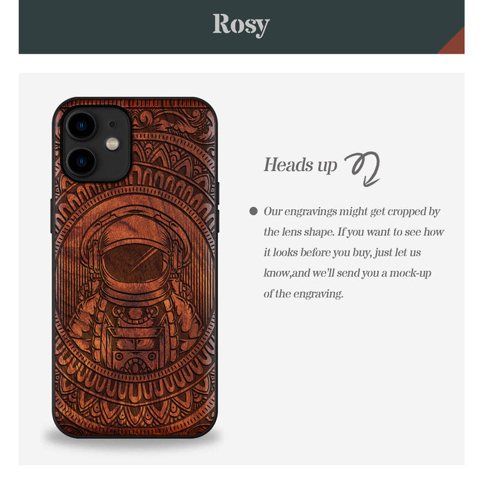 Astronaut in Mandalic Embrace, Classic Engraved Wood & TPU Case - Artisanal Cover for Apple iPhone