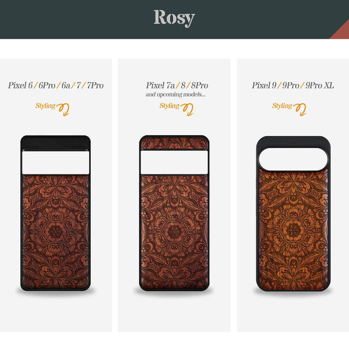 Vintage Damask egnraved in Wood, Classic Engraved Wood & TPU Case - Artisanal Cover for Google Pixel