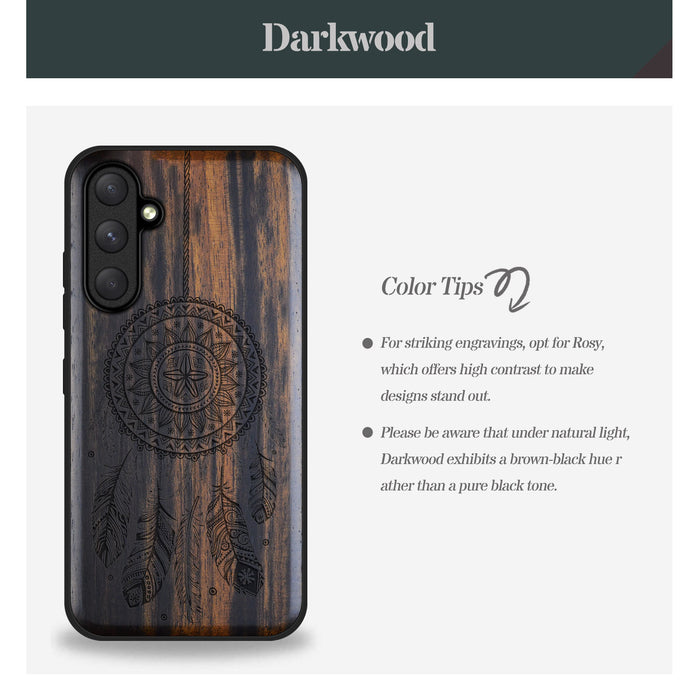 The Dreamcatcher's Embrace, Classic Engraved Wood & TPU Case - Artisanal Cover for Samsung Galaxy