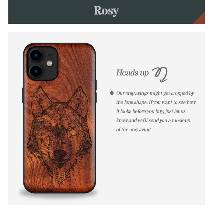 Realistic Wolf Linework Art, Classic Engraved Wood & TPU Case - Artisanal Cover for Apple iPhone