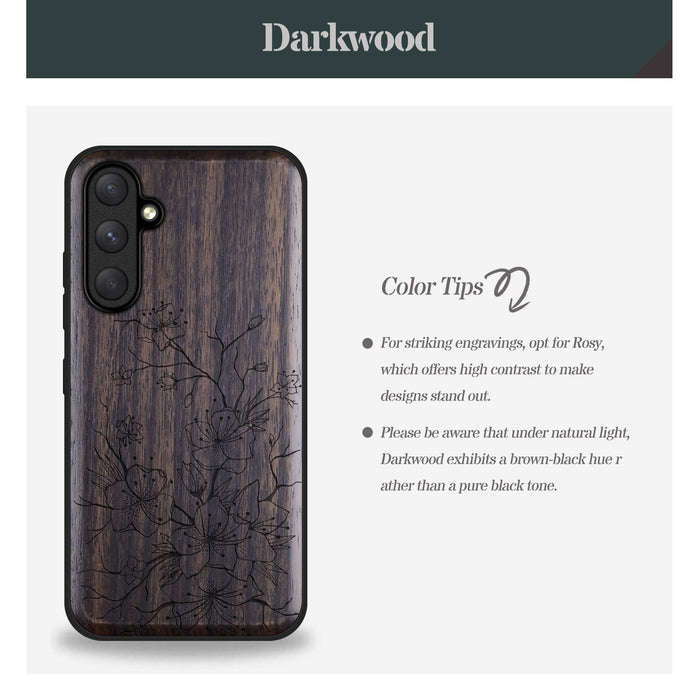 Sakura Sketch, Classic Engraved Wood & TPU Case - Artisanal Cover for Samsung Galaxy