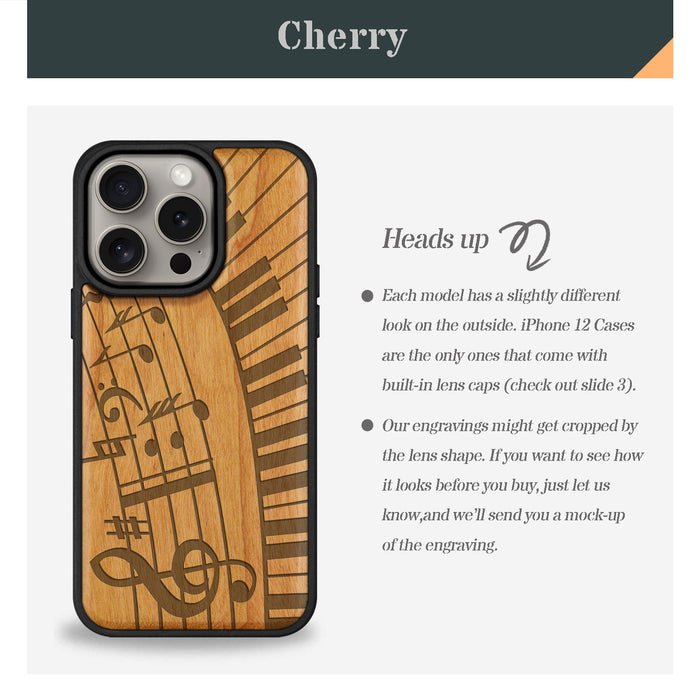 Keys and Notes, Classic Engraved Wood & TPU Case - Artisanal Cover for Apple iPhone