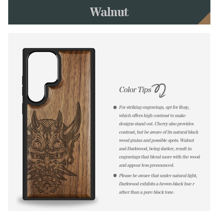The Art of the Japanese Oni Mask, Classic Engraved Wood & TPU Case - Artisanal Cover for Samsung Galaxy