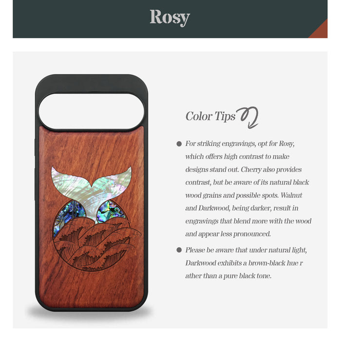 The Whale's Tail, Hand-Inlaid Wood & Mother of Pearl Case - Artisanal Cover for Google Pixel