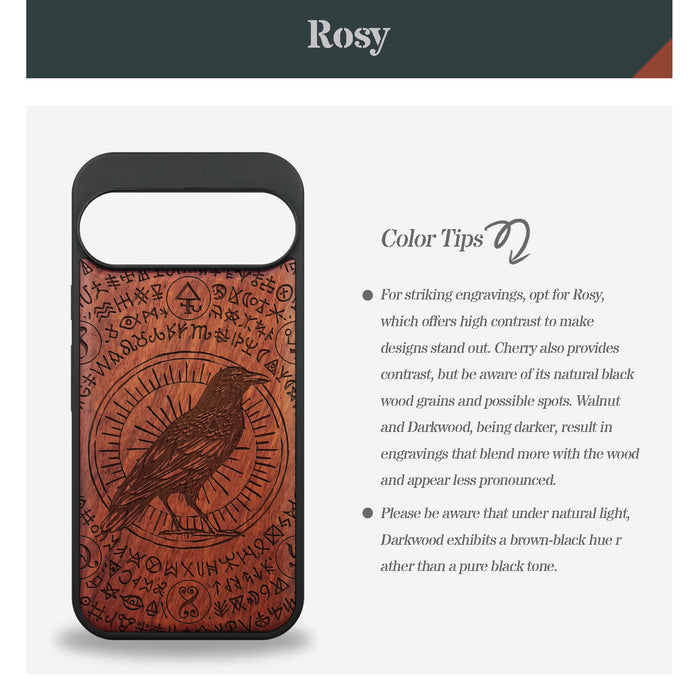 The Haloed Crow, Classic Engraved Wood & TPU Case - Artisanal Cover for Google Pixel