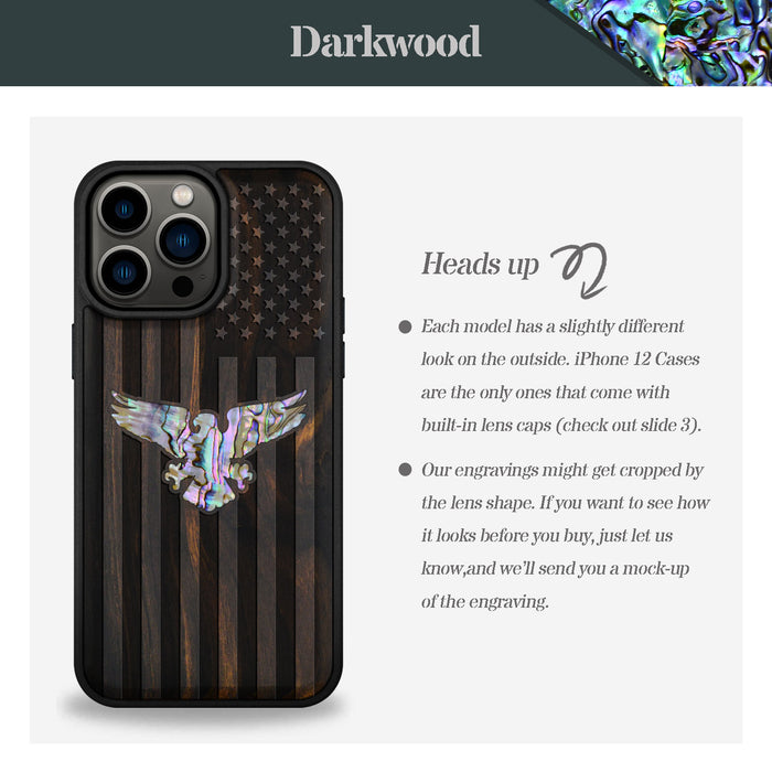 Bald Eagle and Flag, Hand-Inlaid Wood & Mother of Pearl Case - Artisanal Cover for Apple iPhone