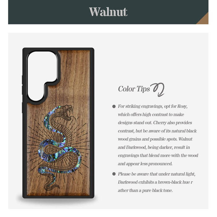 Viper's Coil, Hand-Inlaid Wood & Mother of Pearl Case - Artisanal Cover for Samsung Galaxy