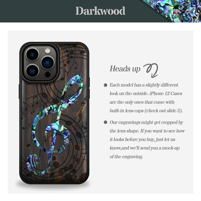 The Grand Clef and Musical Notes, Hand-Inlaid Wood & Mother of Pearl Case - Artisanal Cover for Apple iPhone