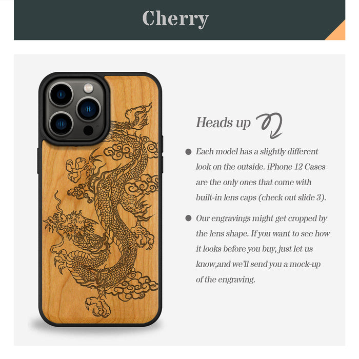 The Majestic Chinese Dragon, Classic Engraved Wood & TPU Case - Artisanal Cover for Apple iPhone