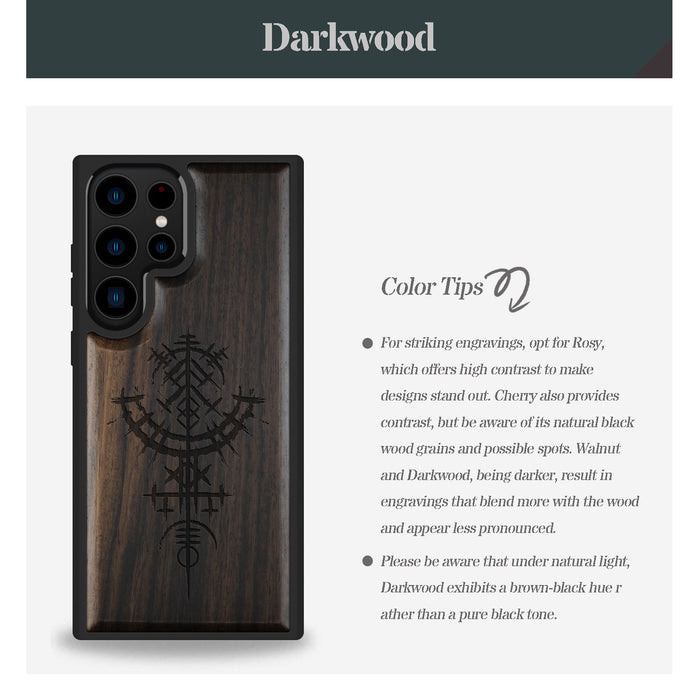 Vegvísir, Classic Engraved Wood & TPU Case - Artisanal Cover for Samsung Galaxy