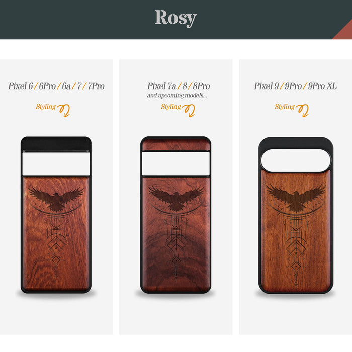 Norse Symbols, Classic Engraved Wood & TPU Case - Artisanal Cover for Google Pixel