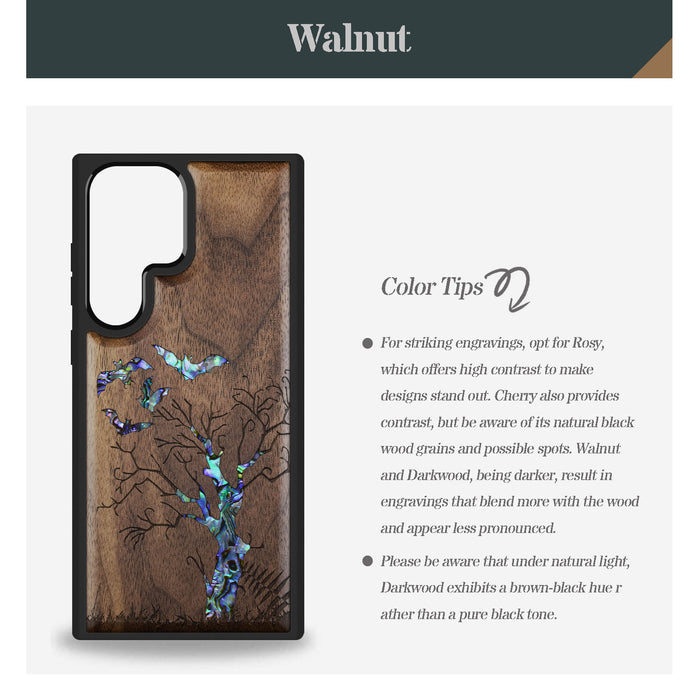 Gothic Night, Hand-Inlaid Wood & Mother of Pearl Case - Artisanal Cover for Samsung Galaxy