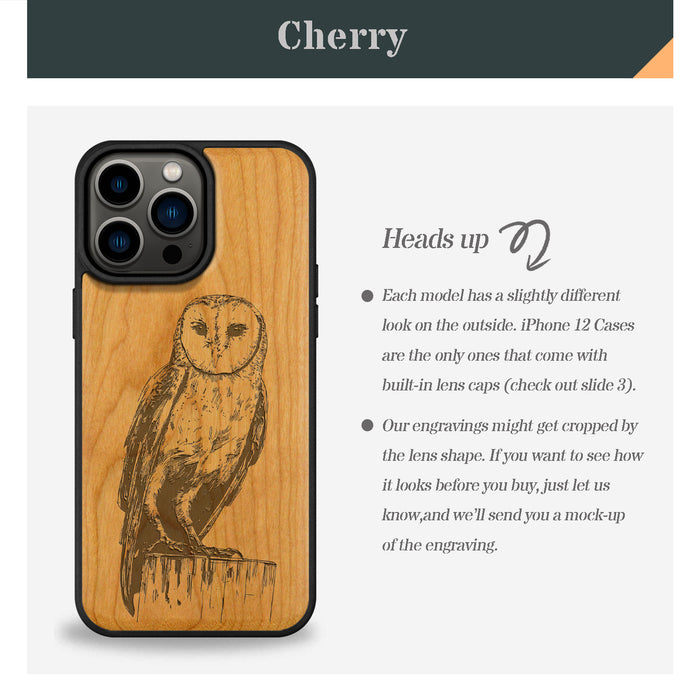 The Majestic Barn Owl, Classic Engraved Wood & TPU Case - Artisanal Cover for Apple iPhone