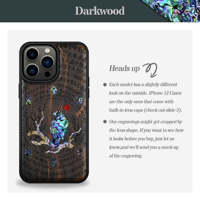 Raven's Arcanum, Hand-Inlaid Wood & Mother of Pearl Case - Artisanal Cover for Apple iPhone